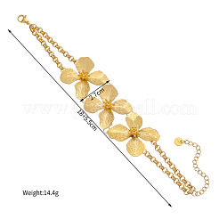 女性用304ステンレススチール製トリプルフラワーリンクブレスレット  18KGP本金メッキ  7.09インチ（18cm）&nbsp;WG0333A-01
