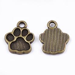 犬の足跡チベットスタイル合金のペンダントエナメルのセッティング  カドミウムフリー＆ニッケルフリー＆鉛フリー  アンティークブロンズ  15x12x2mm  穴：2mm  約1160個/1000g&nbsp;TIBEP-R338-30AB-NR