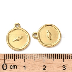 304ステンレスペンダント  フラットラウンド、稲妻チャーム付き  18KGP本金メッキ  15x12.5x2mm  穴：1.5mm&nbsp;STAS-Q252-12G