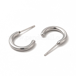 変色しない304ステンレススチールリングスタッドピアス  女性用ハーフフープピアス  ステンレス鋼色  15x13x2mm  ピン：0.7mm&nbsp;EJEW-C004-12C-P