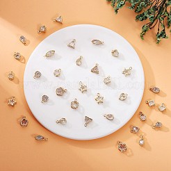 45 個 9 スタイル合金キュービックジルコニアペンダント  丸カン付き  花/星/ハート/ティアドロップチャーム  ゴールドカラー  7.6~16x6.6~11mm  5個/スタイル&nbsp;JX646A