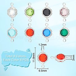 48個 8色電気メッキ天然クォーツステンレススチールファセットフラワーコネクターチャーム  ステンレス鋼色  ミックスカラー  11.8x6.5x3mm  穴：1.2mm  6個/カラー&nbsp;STAS-UN0056-91