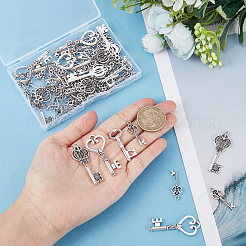 混合チベットスタイルの合金のペンダント  キー  アンティークシルバー  28~46x9~16x1~4.5mm  穴：1.5~5mm  約45~55個/100g&nbsp;TIBEP-PH0001-01AS