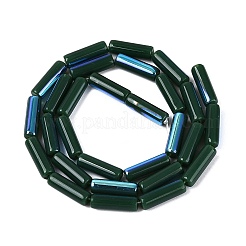 電気メッキオペークガラスビーズ連売り  チューブ  虹メッキ  半分メッキ  濃い緑  13~13.5x4~4.5mm  穴：0.5~0.8mm  約27~30個/連  13.98~15.75インチ（35.5~40cm）&nbsp;EGLA-Q132-02A-F03