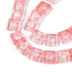 チェリークォーツガラスビーズ連売り  中空の四角  10x10x3~4mm  穴：1mm  約20個/連  8.07インチ（20.5cm）&nbsp;G-N342-101