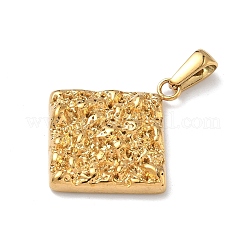打ち出し加工された304ステンレススチールペンダント  菱形チャーム  ゴールドカラー  28.5x25x4mm  穴：7x3mm&nbsp;STAS-L309-07G