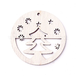 未染色の木の大きなペンダント  クリスマスツリーとフラットラウンド  バリーウッド  64x2.5mm  穴：3mm&nbsp;WOOD-F007-03