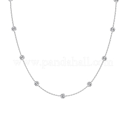 クリアキュービックジルコニアフラットラウンドリンク925スターリングシルバーアズキチェーンネックレス（女性用）  ロジウムメッキ  プラチナ  18.50インチ（47cm）&nbsp;NJEW-S457-09P