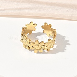 調節可能な304ステンレススチール製カフオープンリング（女性用）  ゴールドカラー  花  調整可能  9.5mm&nbsp;RJEW-Z122-03G-04