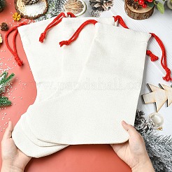 リネンの熱転写クリスマスストッキングペンダントデコレーション  クリスマスパーティーの装飾用  ホワイトスモーク  380~390x275mm&nbsp;AJEW-YWC0001-09