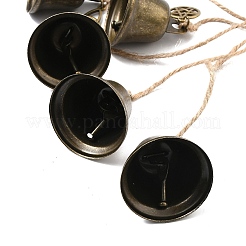 鉄製のベルと合金製の吊り下げ装飾品  ジュートコード付き  アンティークブロンズ  200~410mm&nbsp;HJEW-UN00103