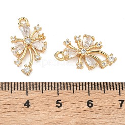 真鍮マイクロパヴェクリアキュービックジルコニアペンダント  花のチャーム  18KGP本金メッキ  20.5x12x3.5mm  穴：1.6mm&nbsp;KK-T080-25G