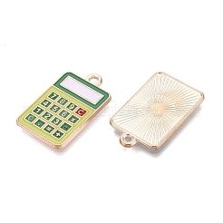 合金エナメルチャーム  電卓チャーム  ライトゴールド  黄緑  22.5x14x1mm  穴：1.6mm&nbsp;ENAM-Q004-01KCG-17