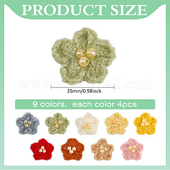 36個 9色の花のウール装飾アクセサリー  模造パールと  ミックスカラー  25mm  4個/カラー&nbsp;AJEW-MA0001-15