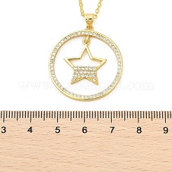真鍮マイクロパヴェクリアキュービックジルコニアリングペンダントネックレス  18KGP本金メッキ  スター  16.93インチ（43cm）&nbsp;LS-NJEW-P322-A01-G