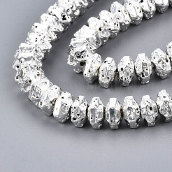電気メッキされた天然溶岩岩ビーズ連売り  六角  バンピー  銀メッキ  6.5x7.5x4mm  穴：1.2mm  約105個/連  15.75インチ〜15.94インチ（40cm〜40.5cm）&nbsp;G-T114-66S