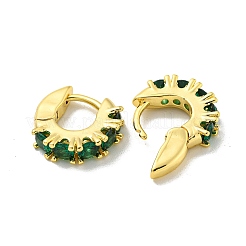 ブラスマイクロパヴェキュービックジルコニアフープピアス  18KGP本金メッキ  グリーン  16x4.5mm&nbsp;EJEW-C088-23G-02