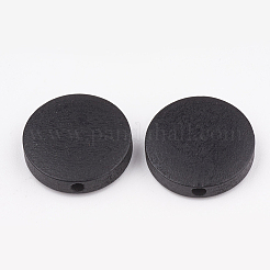 天然梨の木ビーズ  染め  フラットラウンド  ブラック  15x4mm  穴：1.8mm&nbsp;X-WOOD-T009-1.5cm-01