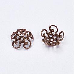真鍮の派手なビーズキャップ  花  5花びら  赤銅鉱  10~11x4mm  穴：1mm&nbsp;KK-B213-R