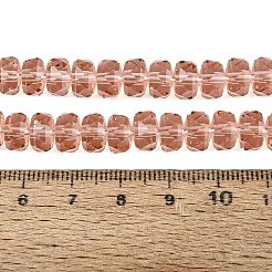 透明ガラスビーズ連売り  ロンデル  多面カット  ライトサーモン  7.5~8x5mm  穴：1~1.2mm  約77~81個/連  14.96~17.32インチ（38~44cm）&nbsp;GLAA-Q114-01A-A03