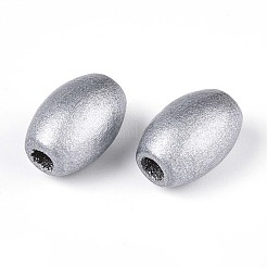 スプレー塗装されたシマウッドビーズ  ライス  銀  12~12.5x8~8.5mm  穴：2~2.6mm&nbsp;WOOD-T032-30A-02