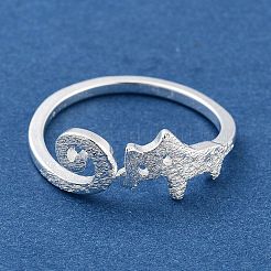 女性用猫型真鍮カフリング  マットシルバーカラー  usサイズ7 1/4(17.5mm)&nbsp;RJEW-F159-01S