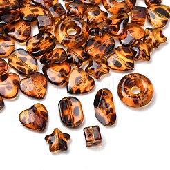 ヒョウ柄の透明アクリルビーズ  混合図形  ダークチソウ  8~25x8~25x4~45mm  穴：1.2~1.6mm&nbsp;OACR-Z041-20