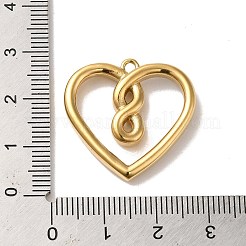 304ステンレスペンダント  クリスタルラインストーン付き  数字8のチャームが付いたハート  14KGP本金メッキ  25x26x4.5mm  穴：1.8mm&nbsp;STAS-L022-276G