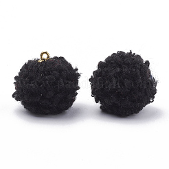 手作りの布地ファブリックチャーム  黄金トーン合金パーツ  ラウンド  ブラック  19~20.5x17mm  穴：2mm&nbsp;LS-WOVE-N006-16A