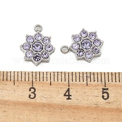 304ステンレススチールチャーム  ラインストーン付き  花  タンザナイト  12.5x10x3mm  穴：1.2mm&nbsp;STAS-L022-264P-04