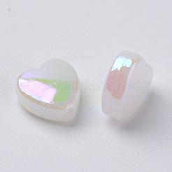 透明なアクリルビーズ  イミテーション翡翠  ハート  ミルク  AB  8x3mm  穴：1mm&nbsp;X-PL539-878
