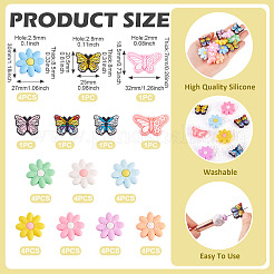 花と蝶のPVCとシリコンビーズのファインディングキット  ミックスカラー  18.5~30x20~32x7~8mm  穴：2~3.5mm&nbsp;FIND-TA0007-96