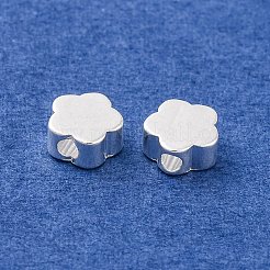 真鍮ビーズ  鉛フリー＆カドミウムフリー  花  925銀メッキ  5x5x2.5mm  穴：1.2mm&nbsp;LS-KK-U024-18S