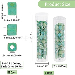 880個11色6/0透明ガラスシードビーズ  つや消しab色  角穴  キューブ  ミックスカラー  3~5x3~4x3~4mm  80個/カラー&nbsp;SEED-NB0001-68
