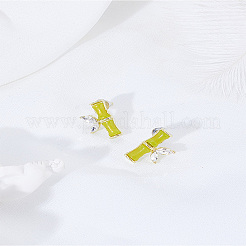 竹ジョイント合金天然和田翡翠スタッドピアス1組  ゴールドカラー  10x16mm&nbsp;EJEW-LP0007-078