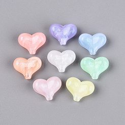 光沢のあるツートンカラーの透明アクリルビーズ  ハート  暗闇で光る  グリッターパウダー付き  ミックスカラー  16.5x21x10mm  穴：2mm  約290個/500g&nbsp;OACR-Q199-48