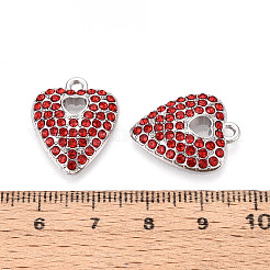 合金ラインストーンペンダント  ハート  鉛フリー＆カドミウムフリー  プラチナ  21x17x3.5mm  穴：1.8mm&nbsp;FIND-N008-12P-02