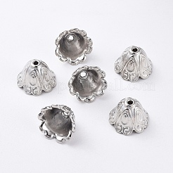 チベット風合金ビーズキャップ  カドミウムフリー＆ニッケルフリー＆鉛フリー  プラチナ  15x11mm  穴：2mm  内径：10mm  約83個/181g&nbsp;LS-TIBEB-EA9700YKG-P-FF