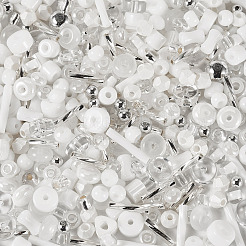ガラスシードビーズ50g  混合図形  混合スタイル  ホワイト  2.5~12.5x2~8x2~8mm  穴：0.7~1.5mm&nbsp;SEED-TA0001-67E