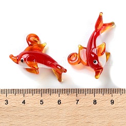 手作りランプワークペンダント  魚のチャーム  ファイヤーブリック  16.5x38x11.5mm  穴：2.5mm&nbsp;LAMP-S068-09D