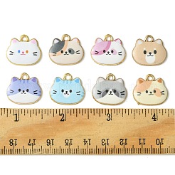 16 個 8 色塗装合金ペンダント  猫のチャーム  カドミウムフリー＆ニッケルフリー＆鉛フリー  ゴールドカラー  ミックスカラー  18x20x2.5mm  穴：2.3mm  2個/カラー&nbsp;FIND-FS0001-97