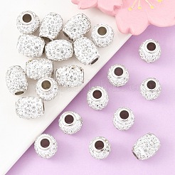 手作りポリマー粘土ラインストーンヨーロピアンビーズ20個  大きな穴バレルビーズ  プラチナトーン真鍮シングルコア付き  クリスタル  15x11~12mm  穴：5mm&nbsp;CPDL-YW0001-03