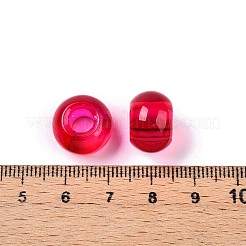 ベーキングペイント透明ガラスヨーロピアンビーズ  大穴ビーズ  ロンデル  フクシア  13.5~14x9.5~10mm  穴：5.5~6.5mm&nbsp;DGLA-N005-13A-01