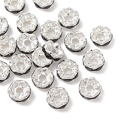 真鍮製ラインストーンスペーサービーズ  グレードA  ウェーブエッジ  ロンデル  銀  ジェット  6x3mm  穴：1mm&nbsp;RB-YW0001-05B-04S