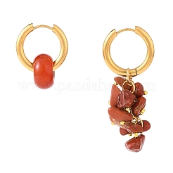 天然混合石ビーズ非対称イヤリング  フープピアス  金色の304ステンレス鋼の丸カンと真鍮のボールヘッドピン付き  25~52.5mm  ピン：1mm&nbsp;EJEW-JE04353