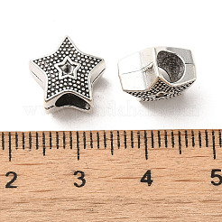 チベット風合金ヨーロピアンビーズ  大穴ビーズ  カドミウムフリー＆鉛フリー  スター  アンティークシルバー  11x11.5x7mm  穴：2mm  約645個/1000g&nbsp;PALLOY-M217-12AS