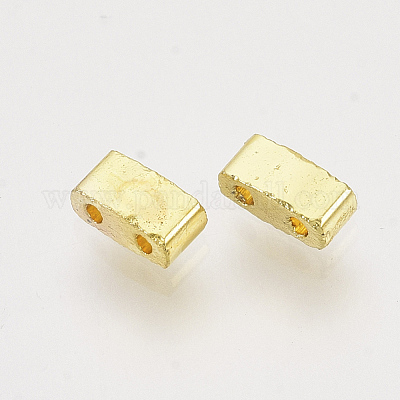 電気めっきガラスシードビーズ  2穴  長方形  黄金メッキ  4.5~5.5x2x2~2.5mm  穴：0.5~0.8mm&nbsp;SEED-S023-20B-06-1