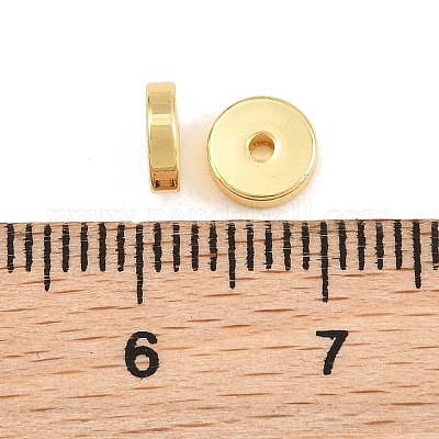 真鍮ビーズ  ディスク  ラックめっき  長持ちメッキ  鉛フリー＆カドミウムフリー  18KGP本金メッキ  6x2mm  穴：0.9mm&nbsp;KK-CBA78C7-13G-1