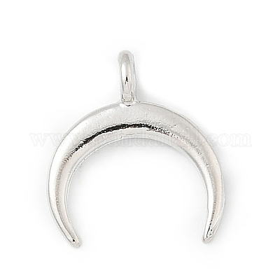 真鍮チャーム  三日月  ラックめっき  カドミウムフリー＆鉛フリー  長持ちメッキ  プラチナ  13.5x12x1.5mm  穴：1.6mm&nbsp;KK-P297-03A-P-1