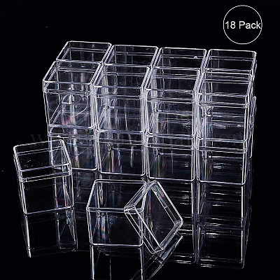 プラスチックビーズ収納ケース  キューブ  透明  4x4x4cm  18pc&nbsp;CON-BC0004-10-1